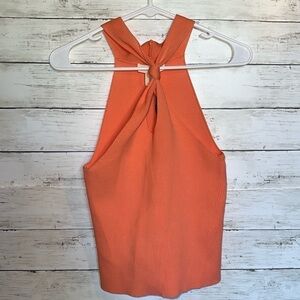 NWT Womens Happily Grey crop top halter tank keyhole size small orange peach